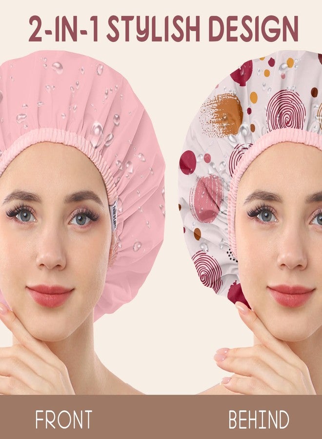 Years calm Luxury Shower Caps for Women Reusable Waterproof – Polka Dot Double Layer Bath Cap with Adjustable Elastic for Braids & Long Hair, Comfortable & Stylish, Versatile Use (Pink) - Image 4